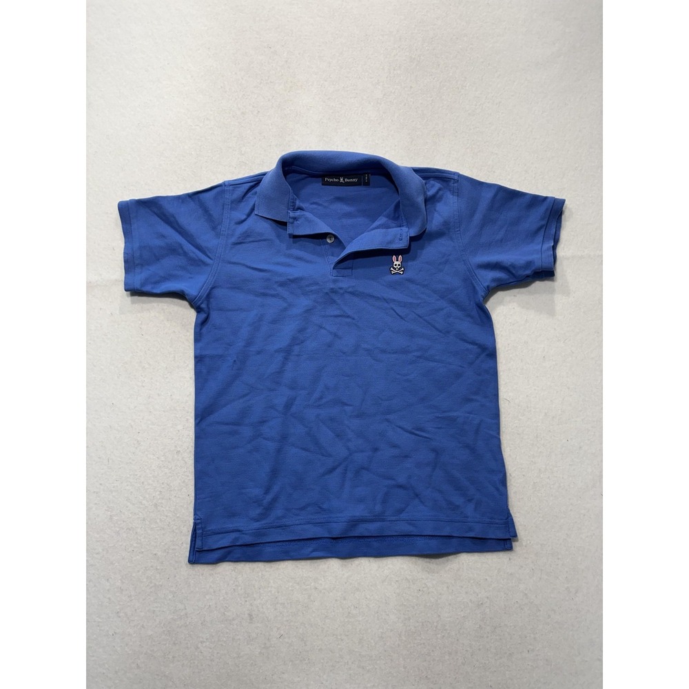 Psycho Bunny Polo Shirt Boys 14-16 Blue Pima Cotton Embroidered Logo Knit